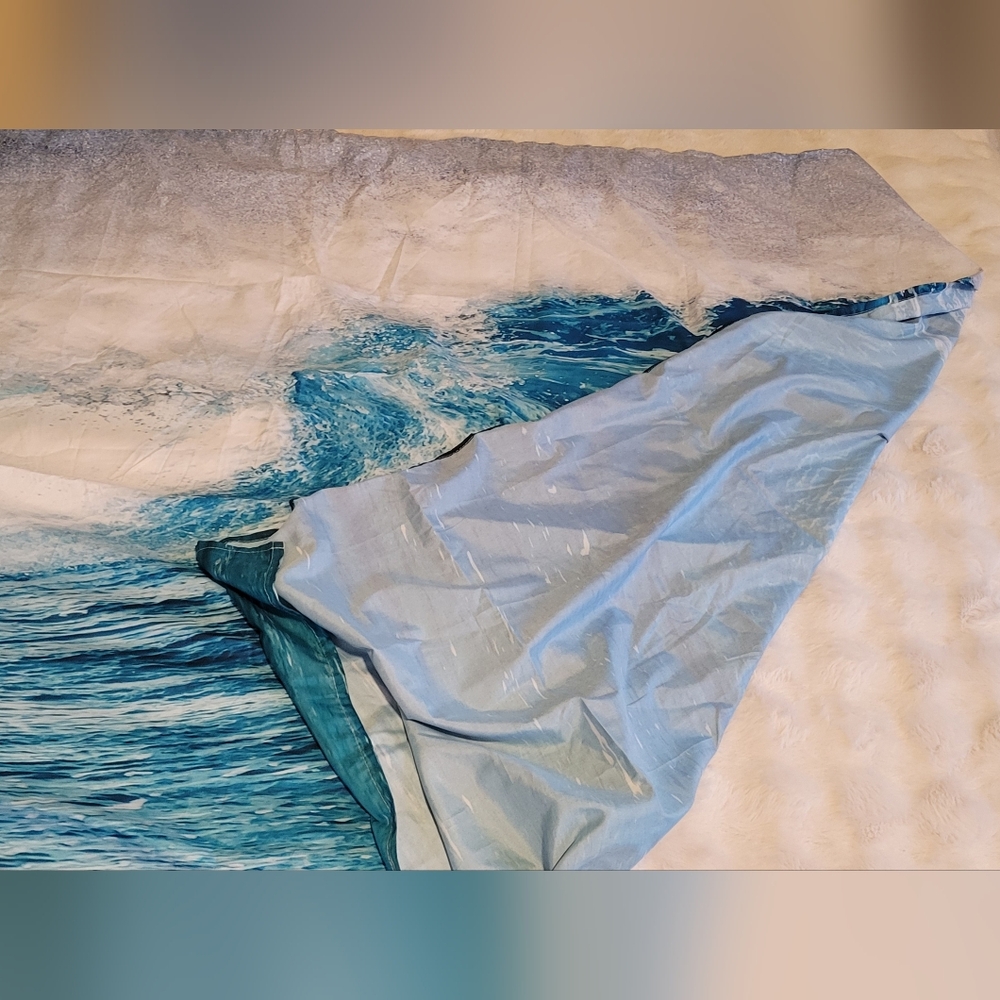 Ocean Wave Curtain/background Screen - Blue and White Wave Print 80"Wx60"L - Picture 2 of 2